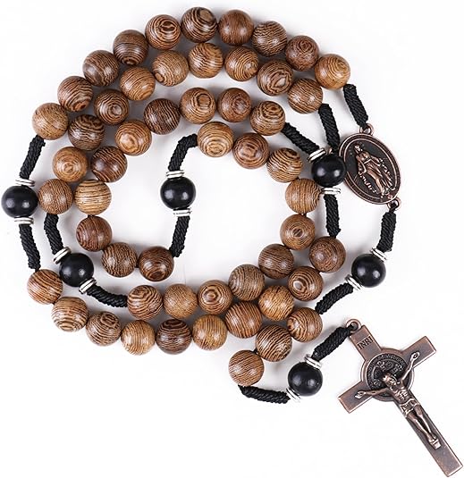 10mm olive and 10mm black wood mystery beads, this rosary offers a bold, strong design that’s perfect for men.