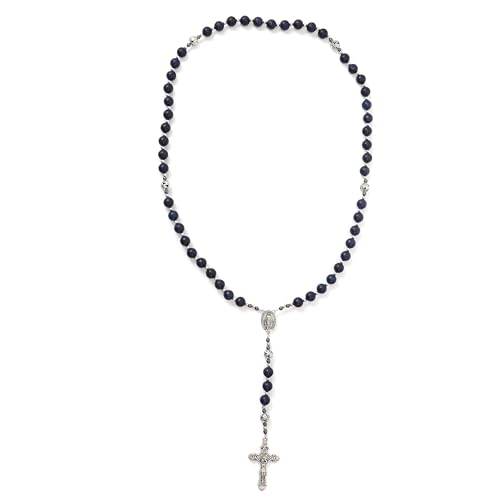 Blue Lapis Lazuli Beads Rosary Necklace with Miraculous Medal - Nazareth Store