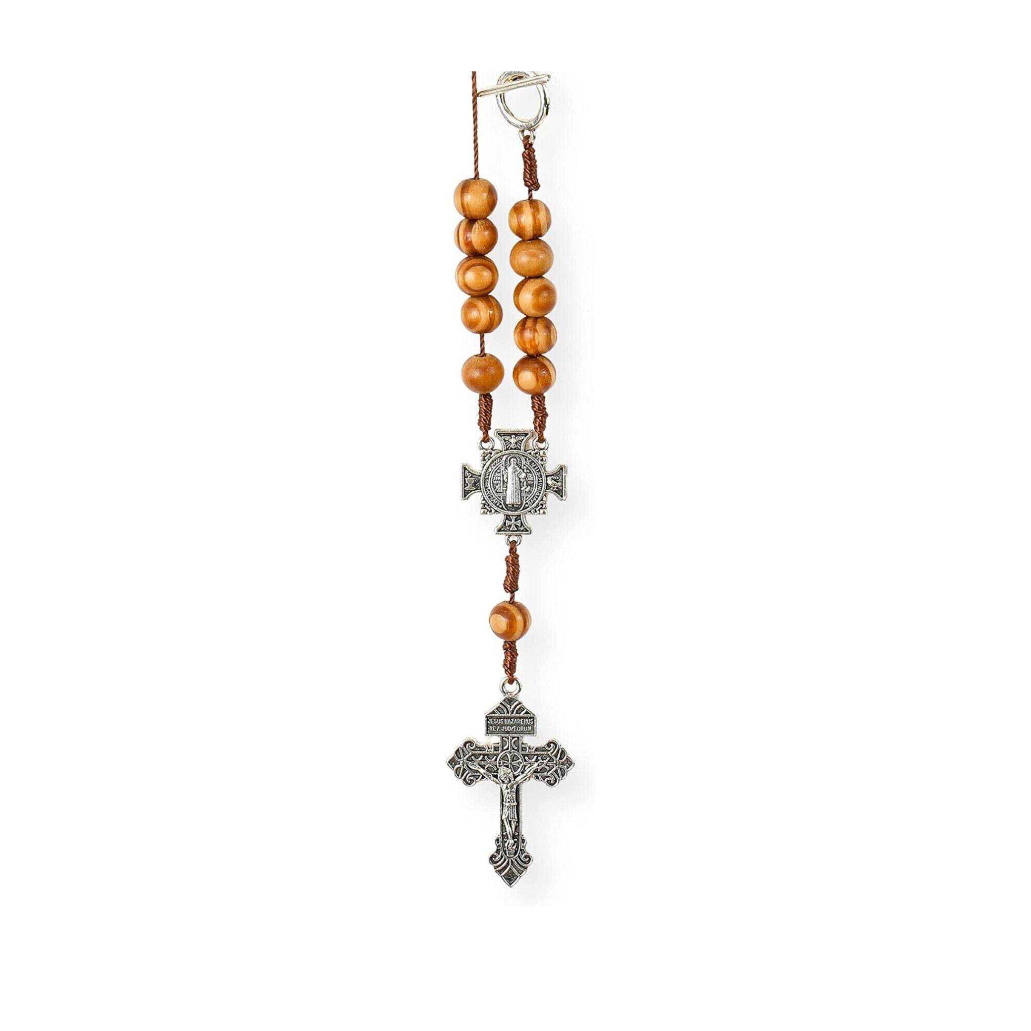 One Decade St. Benedict Car Rearview Mirror Rosary Wood Protection Beads - Nazareth Store