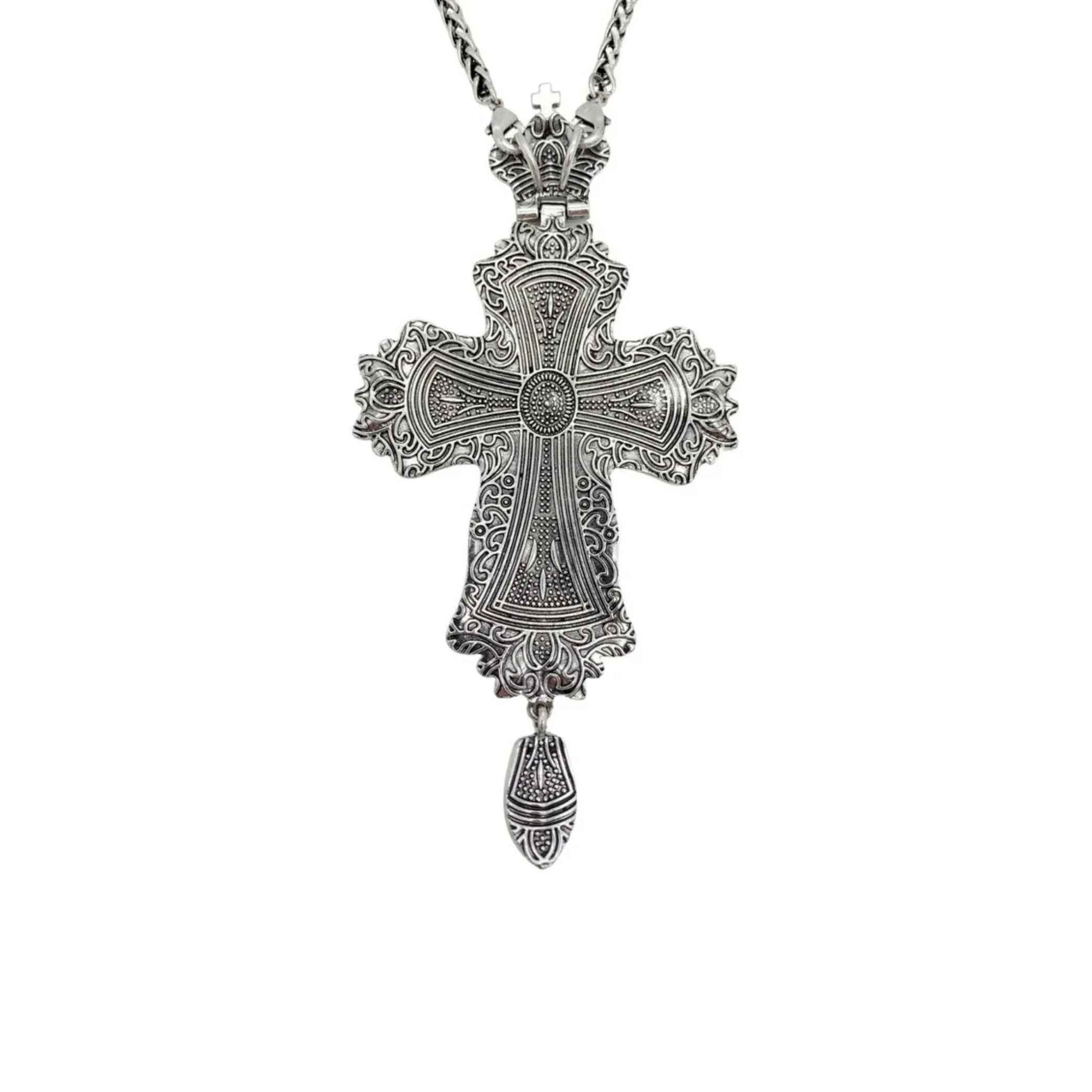 Green Crystals Bishop Pectoral Cross Silver Crystallized Zircons Clergy Crucifix 23"