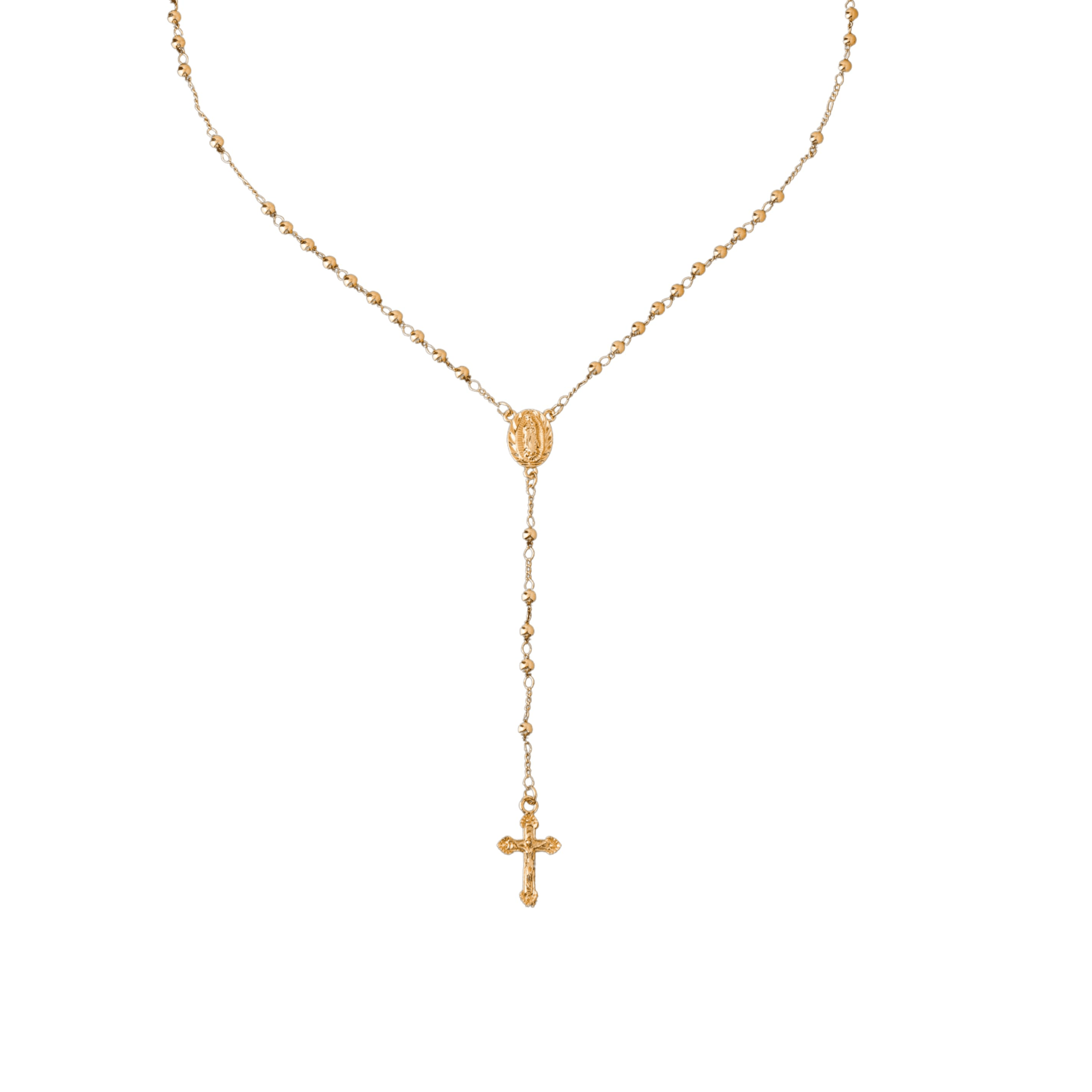 18K Gold Bronze Rosary Necklace Our Lady of Guadalupe & Crucifix with 3mm Prayer Beads - Nazareth Store
