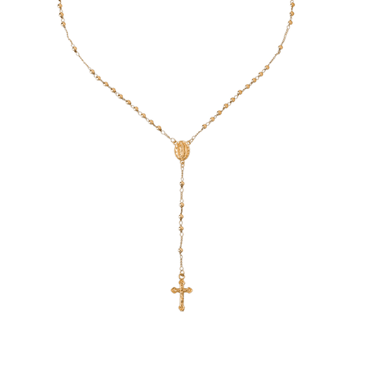 18K Gold Bronze Rosary Necklace Our Lady of Guadalupe & Crucifix with 3mm Prayer Beads