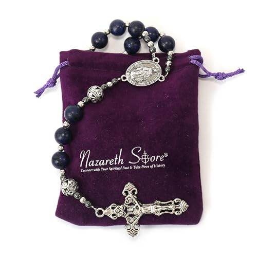 Blue Lapis Lazuli Beads Rosary Necklace with Miraculous Medal - Nazareth Store