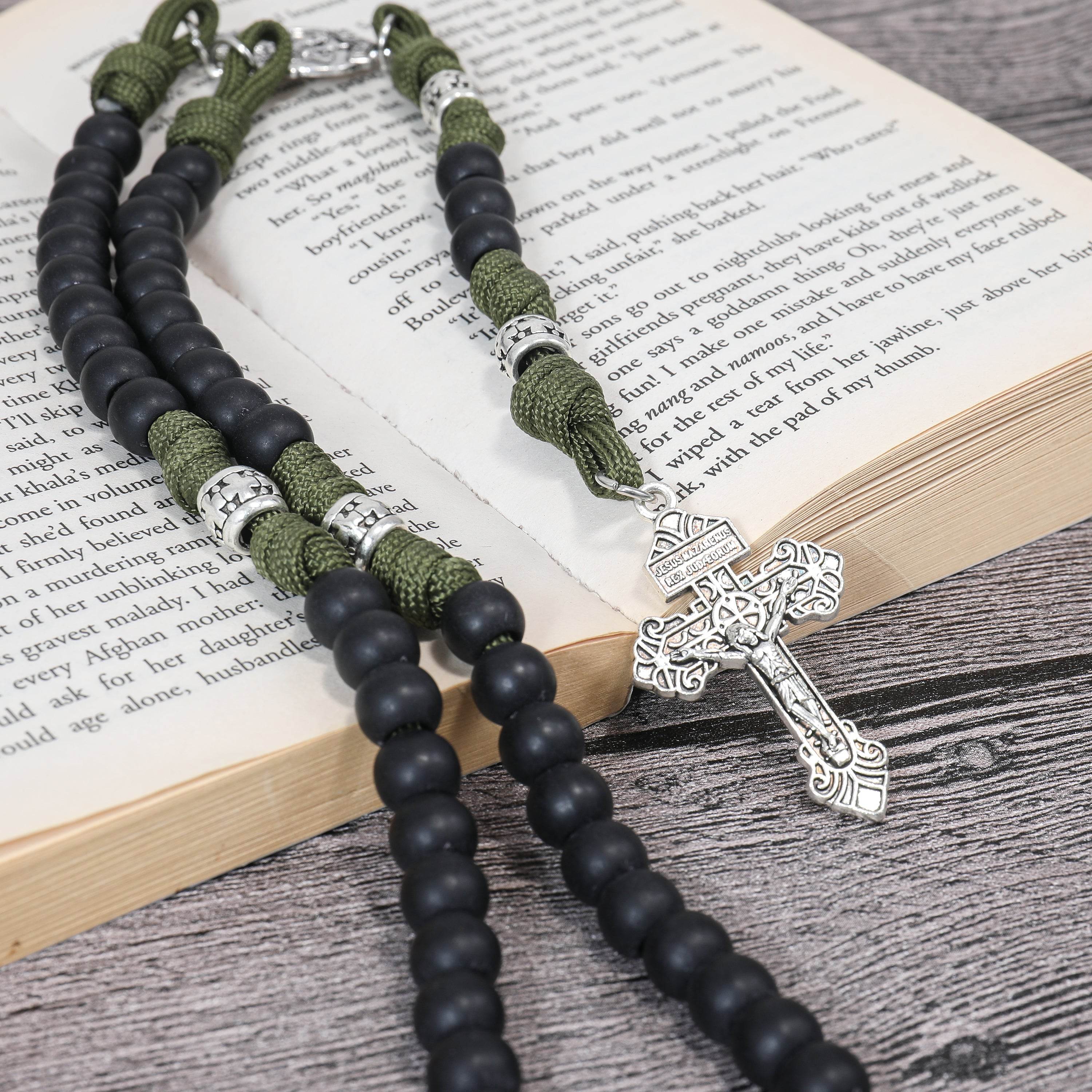 St. Michael Paracord Rosary Beads Rugged Rosary Necklace Strong Corded Catholic Pardon Crucifix - Nazareth Store