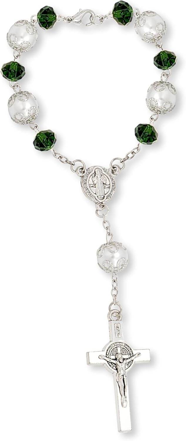 One Decade Green Car Rosary St. Benedict Medal Hanging Pendant - Nazareth Store