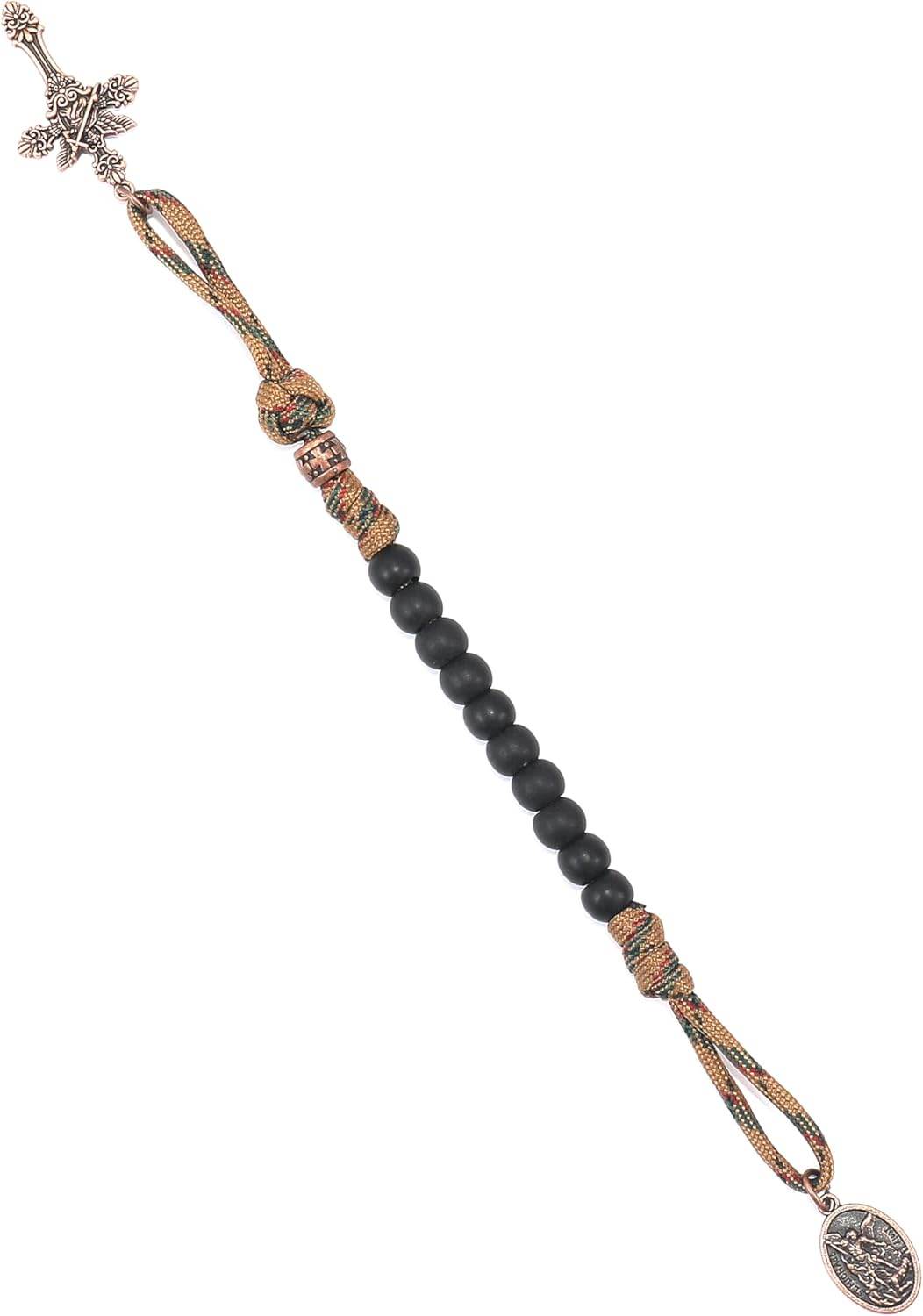 Black Beads Antique One Decade Paracord Rosary Pocket Car Rosary St Michael Medal & Archangel Cross - Nazareth Store