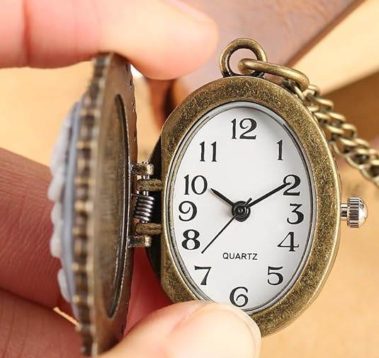 Antique Bronze Pocket Watch Pendant with Holy Mary & Baby Jesus Chain Necklace - Nazareth Store