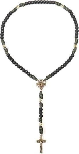 Antique Bronze Black Matte Prayer Beads Paracord Rosary Necklace - Nazareth Store