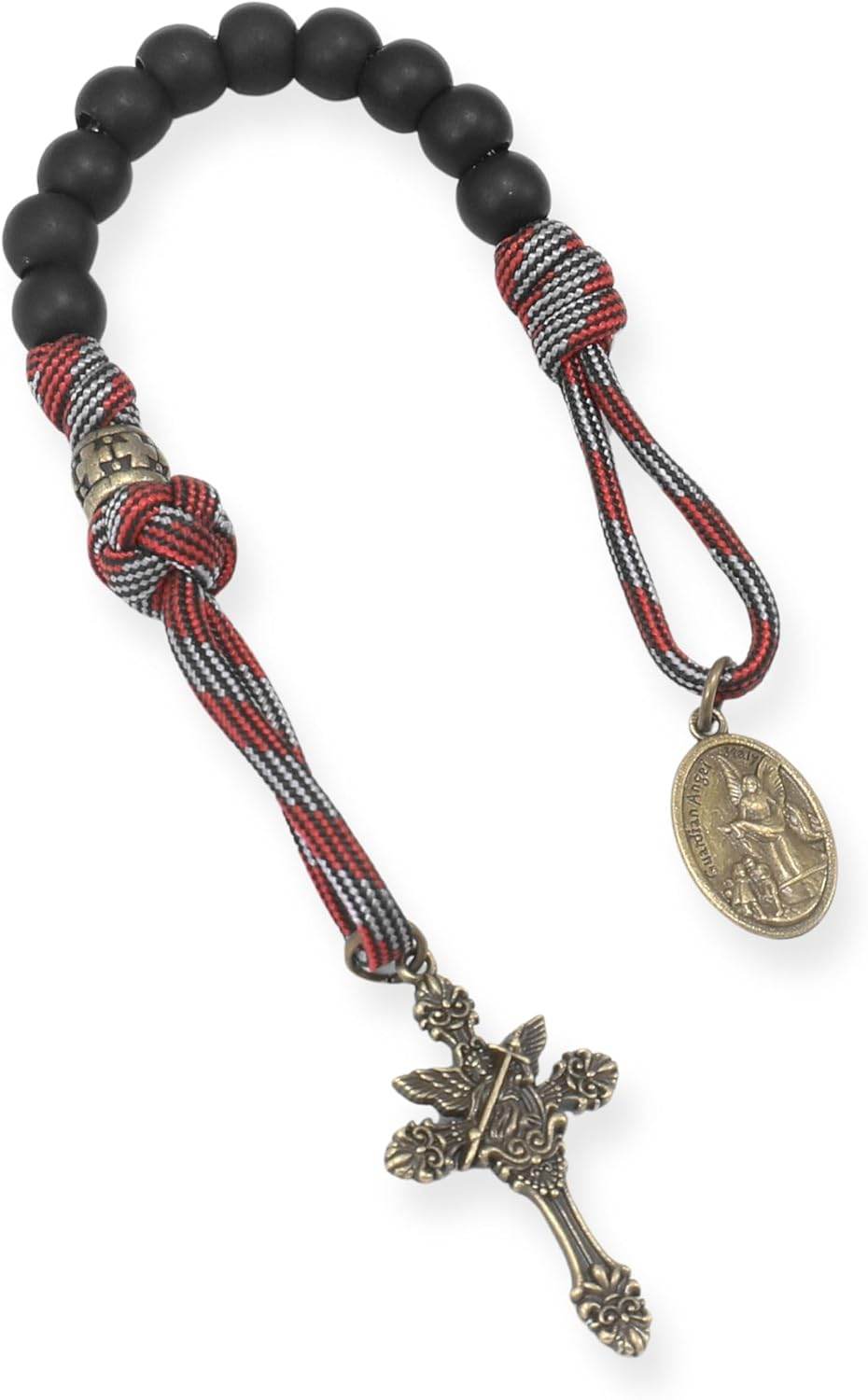 Black Beads Antique One Decade Paracord Rosary Pocket Car Rosary St Michael Medal & Archangel Cross - Nazareth Store