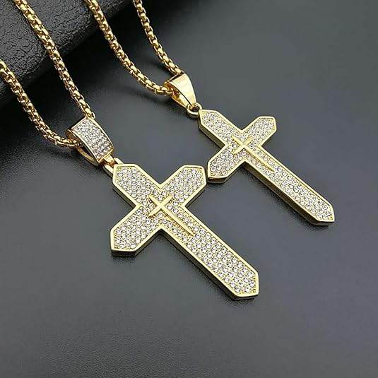 Stainless Steel 18K Gold Plated Cross Necklace Cubic Zirconia Crucifix Chain - Nazareth Store