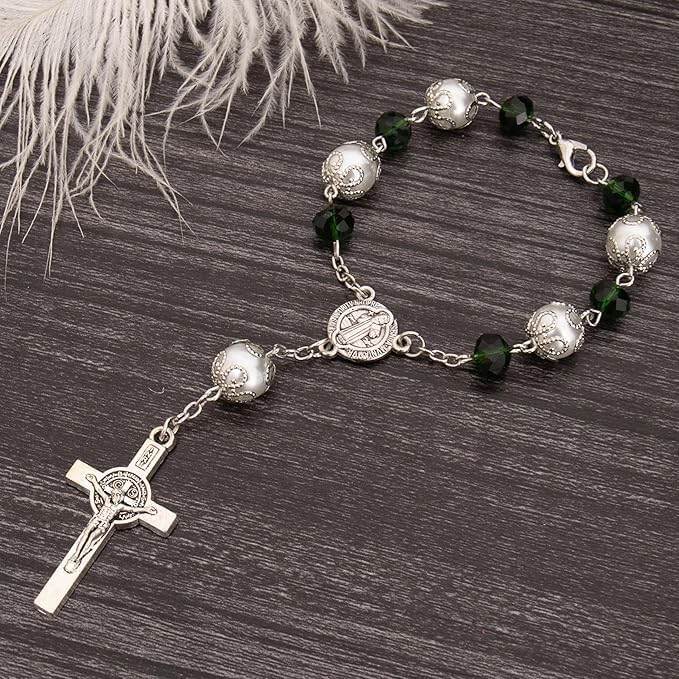 One Decade Green Car Rosary St. Benedict Medal Hanging Pendant - Nazareth Store