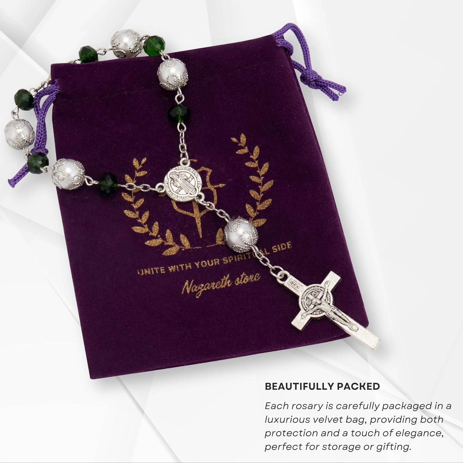 One Decade Green Car Rosary St. Benedict Medal Hanging Pendant - Nazareth Store