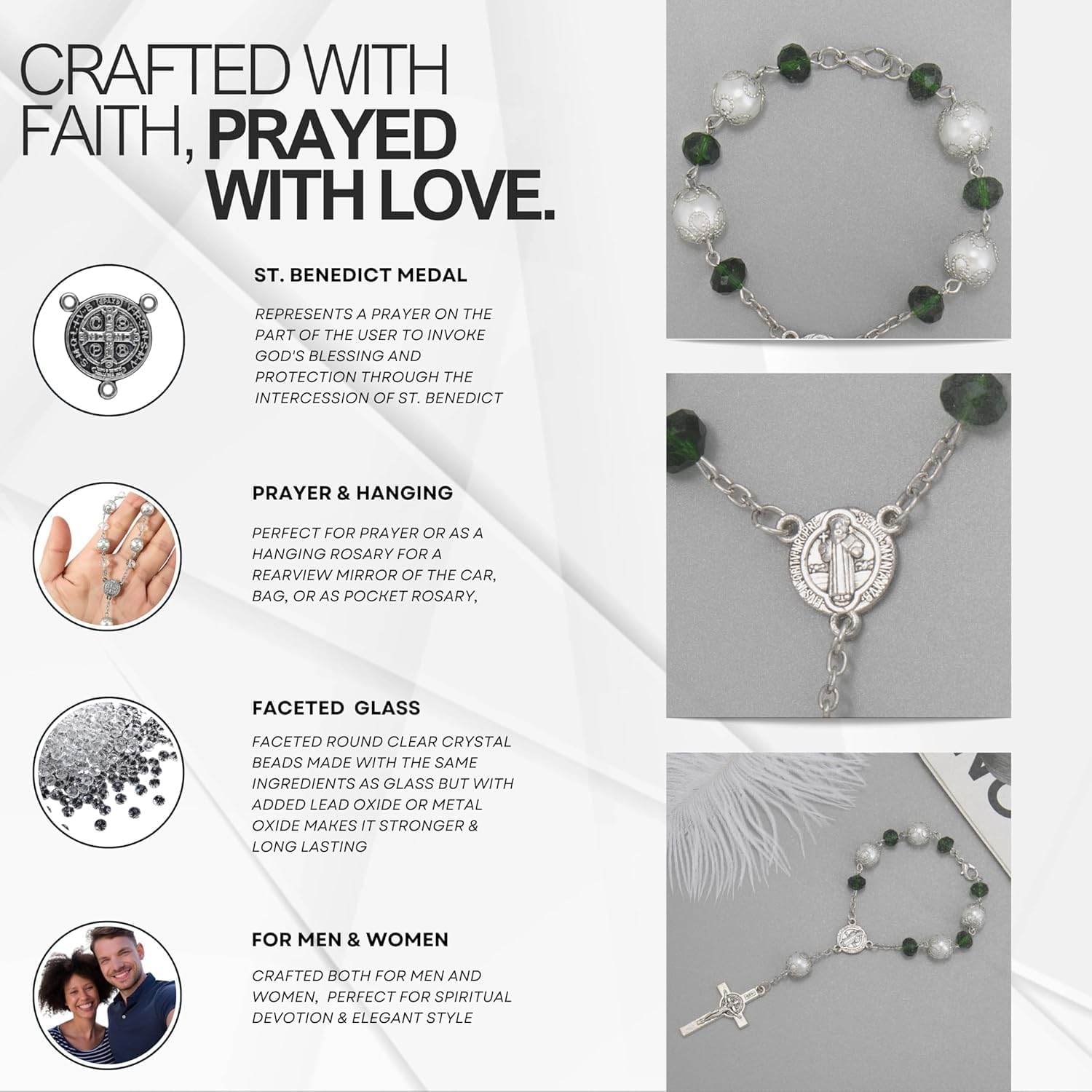 One Decade Green Car Rosary St. Benedict Medal Hanging Pendant - Nazareth Store