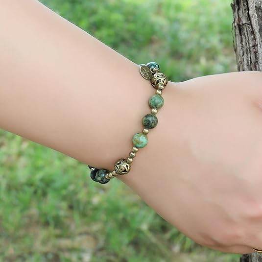 St. Benedict Africa Jasper Stone Beads Wrist Bracelet Rosary with Metal Separators - Nazareth Store