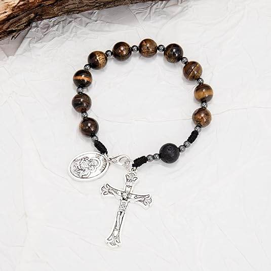 Brown Tiger Eye Beads One Decade Rosary Bracelet - Nazareth Store