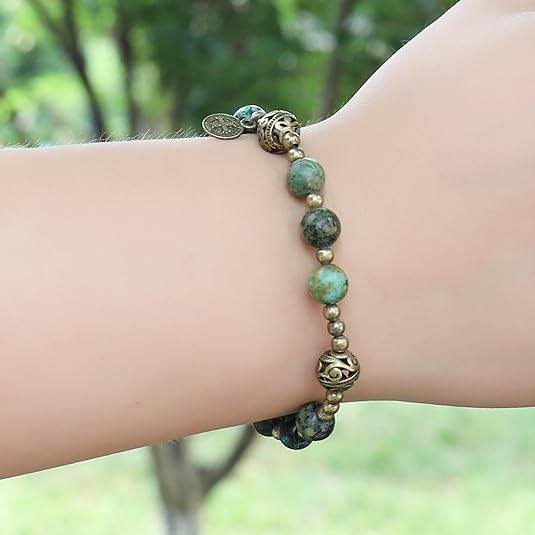 St. Benedict Africa Jasper Stone Beads Wrist Bracelet Rosary with Metal Separators - Nazareth Store