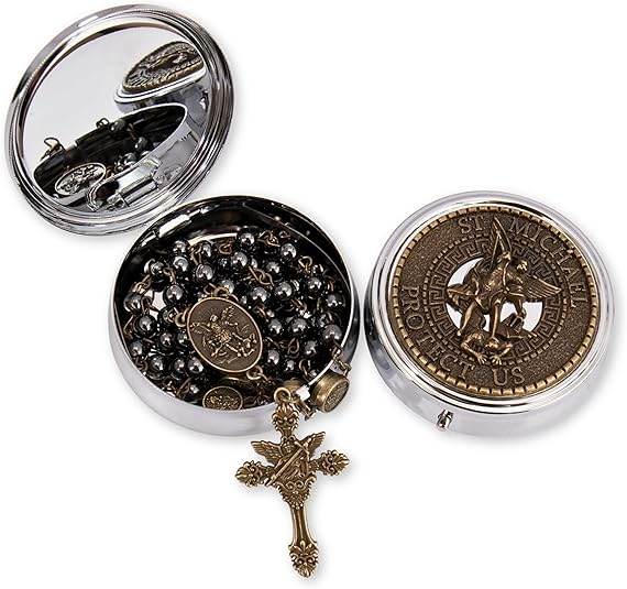 Hematite Rosary Necklace with Bronze Archangel Medal & St. Michael Cross - Nazareth Store