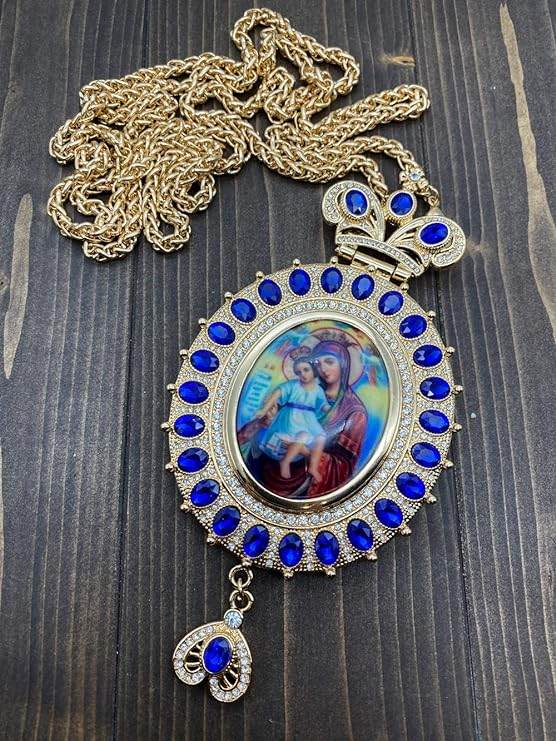 Pectoral Cross Necklace Blue Zircon Crystals Priest Bishop Crucifix - Nazareth Store