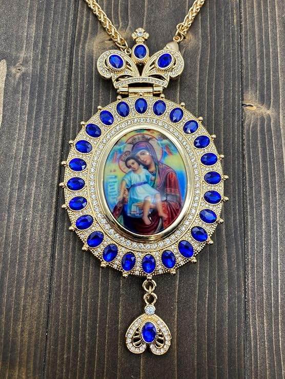 Pectoral Cross Necklace Blue Zircon Crystals Priest Bishop Crucifix - Nazareth Store