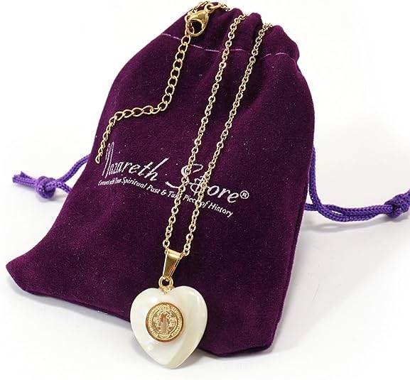 St. Benedict 18K Gold Plated Mother of Pearl Pendant Necklace - Nazareth Store
