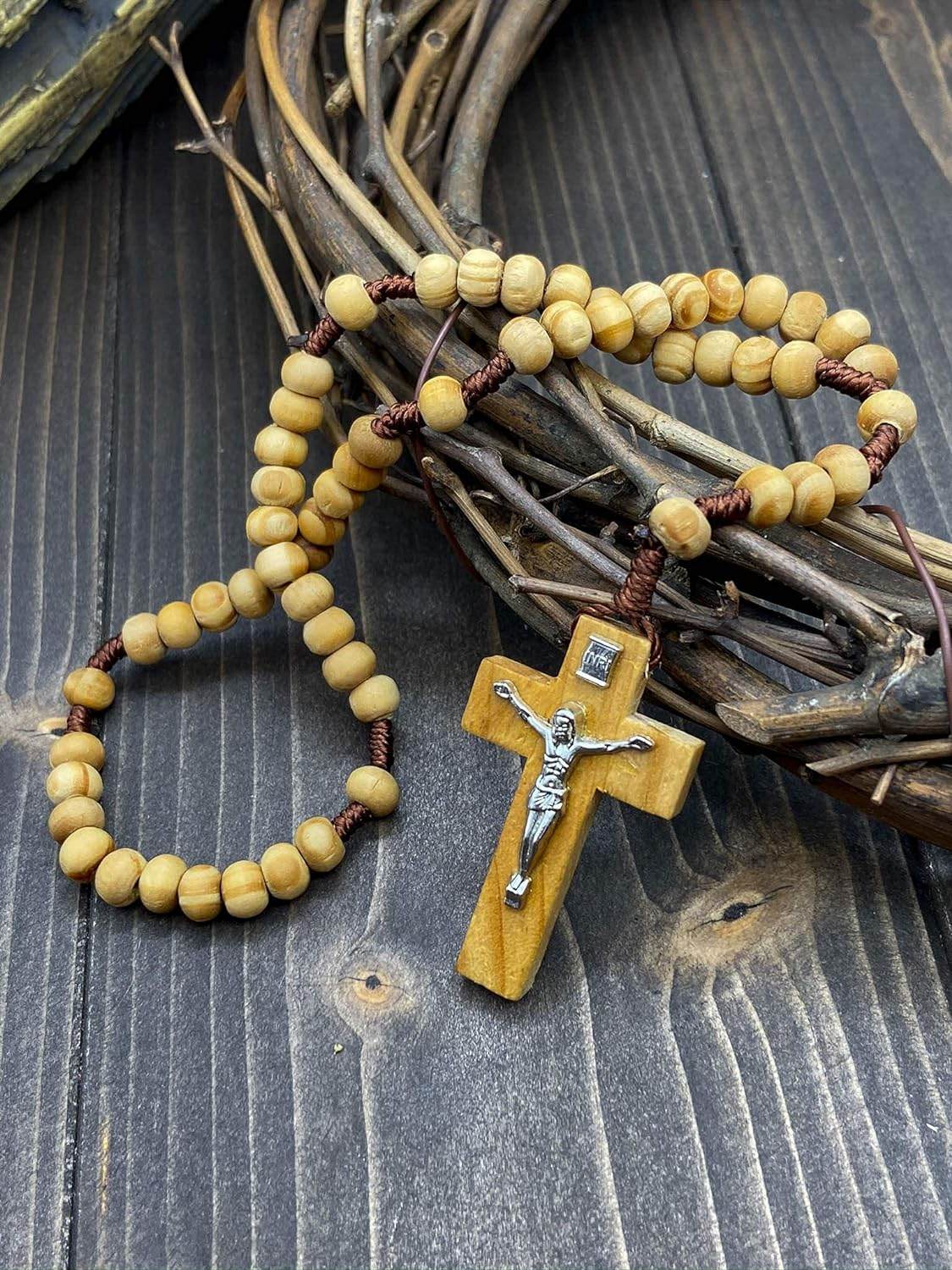 Jerusalem Olive Wood Rosary Catholic Wooden Prayer Beads Corded Christian - Nazareth Store