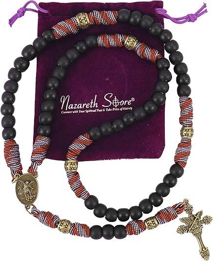 Black Matte Beads Rugged Paracord Rosary St. Benedict INRI Cross Strong Corded Necklace - Nazareth Store