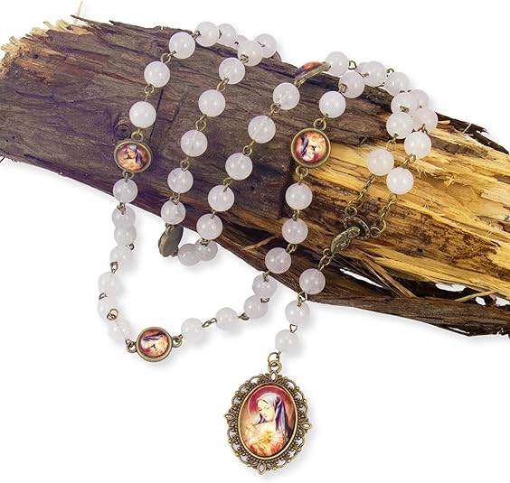 Our Lady of Sorrows Stone Beads Rosary Necklace with Epoxy 7 Sorrows Medallion - Nazareth Store