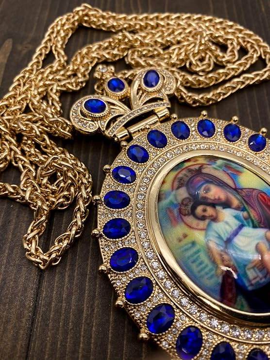 Pectoral Cross Necklace Blue Zircon Crystals Priest Bishop Crucifix - Nazareth Store