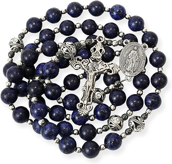 Copy of Dalmatian Jasper Natural Stone Rosary Beads Necklace Holy Soil & Cross Crucifix Nazareth Store