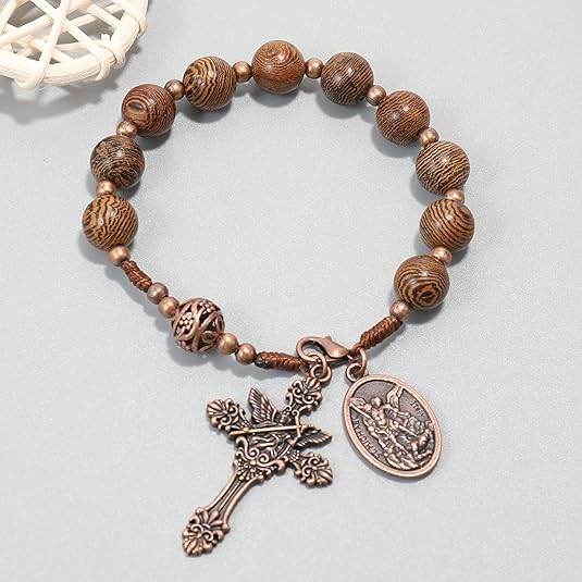 Wooden Beads One Decade Rosary Car Mirror Beads Rosary St. Michael & Cross - Nazareth Store