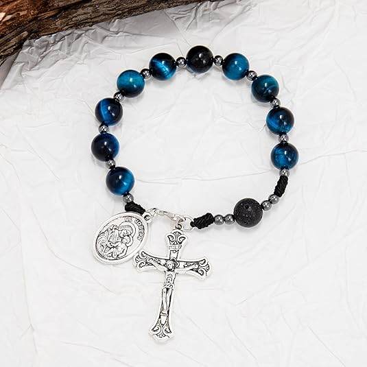 Blue Tiger Eye Beads One Decade Rosary Bracelet - Nazareth Store