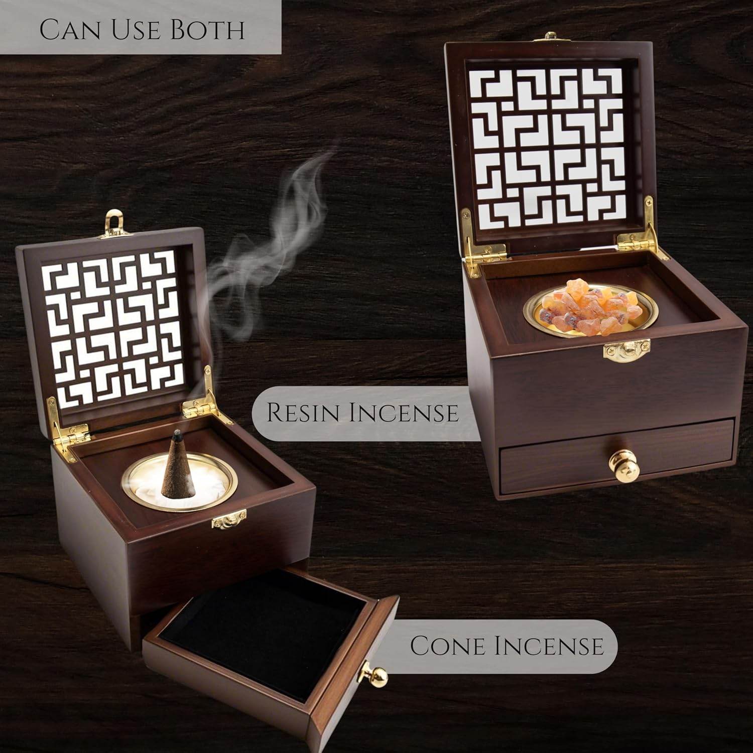 Wood Incense Burner Holder Natural Ash Wooden Box Distiller Cone - Nazareth Store