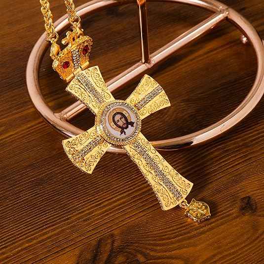Orthodox Gold Plated Cross Necklace Red Stone Christian Crucifix Pendant