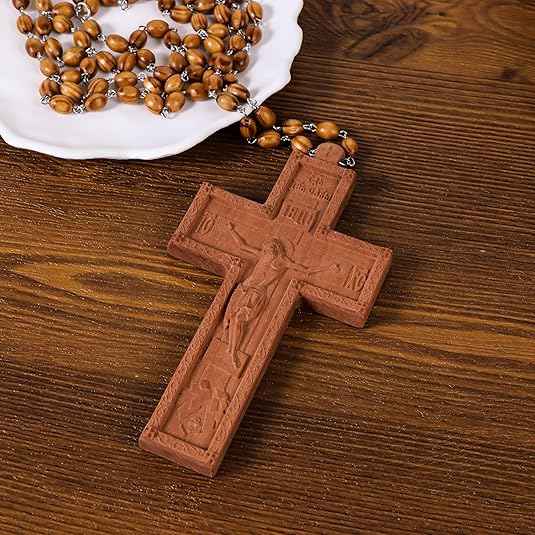 Jujube Wood Cross Pendant Handcrafted Christian Necklace