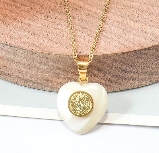 St. Benedict 18K Gold Plated Mother of Pearl Pendant Necklace - Nazareth Store