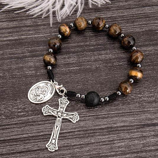 Brown Tiger Eye Beads One Decade Rosary Bracelet - Nazareth Store