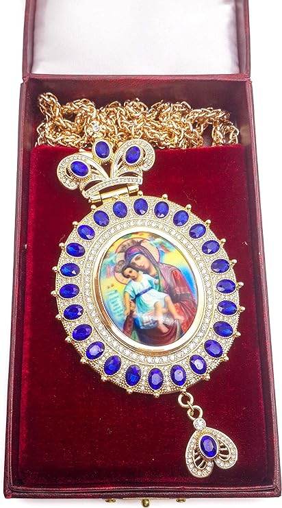 Pectoral Cross Necklace Blue Zircon Crystals Priest Bishop Crucifix - Nazareth Store