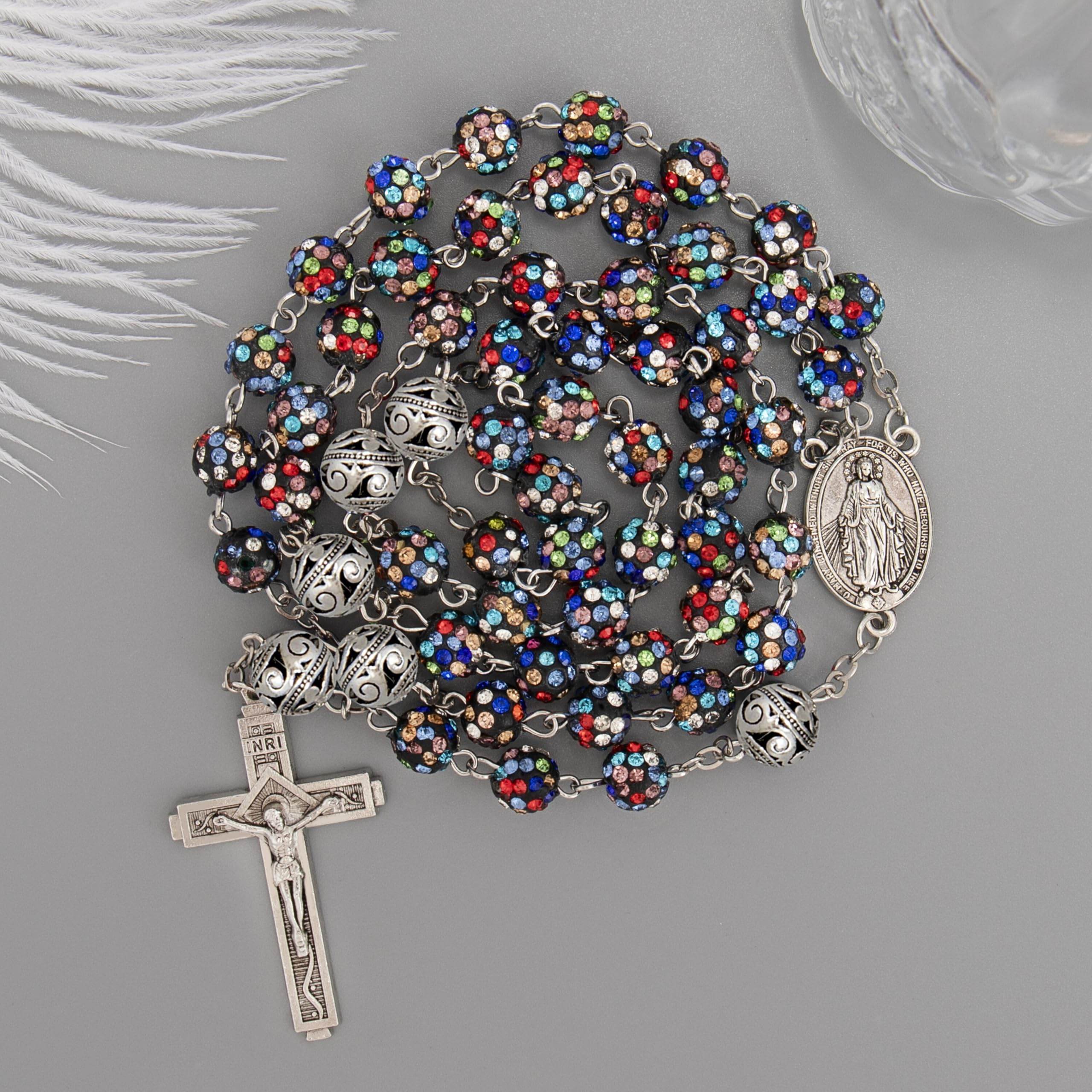 Colorful with Metal Beads Rhinestones Crystal Beads Rosary Necklace - Nazareth Store