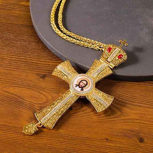 Orthodox Gold Plated Cross Necklace Red Stone Christian Crucifix Pendant