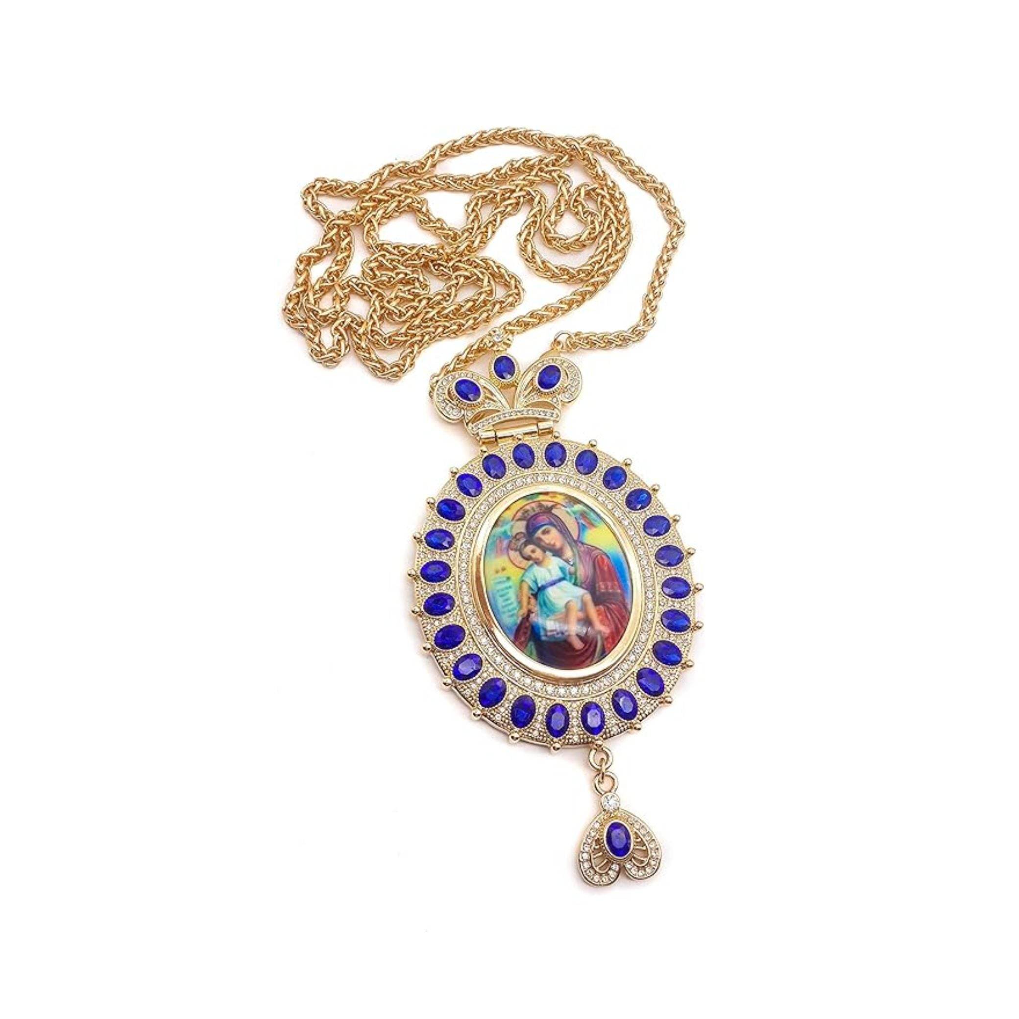 Pectoral Cross Necklace Blue Zircon Crystals Priest Bishop Crucifix - Nazareth Store