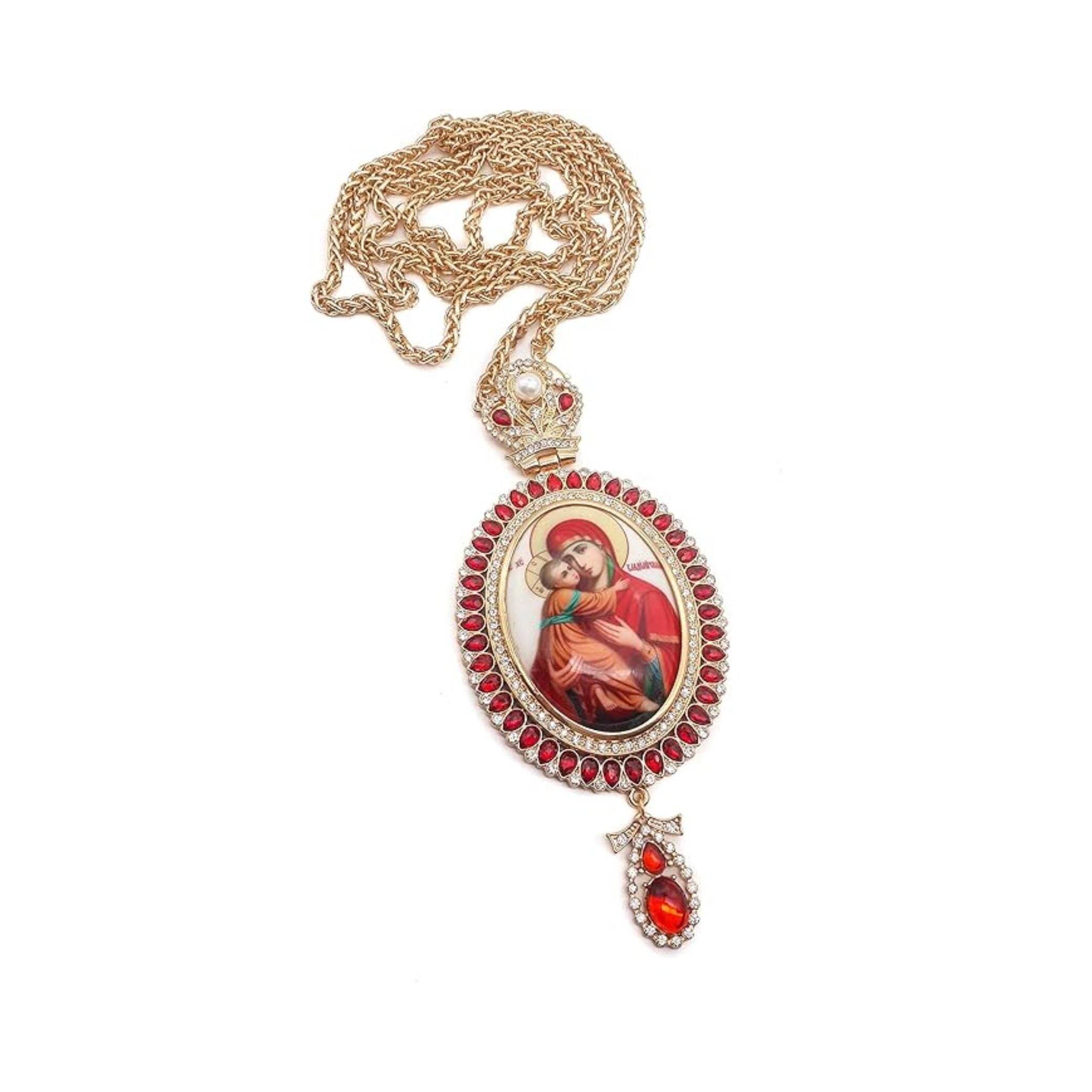 Pectoral Cross Necklace Red Zircon Crystals Priest Bishop Crucifix - Nazareth Store