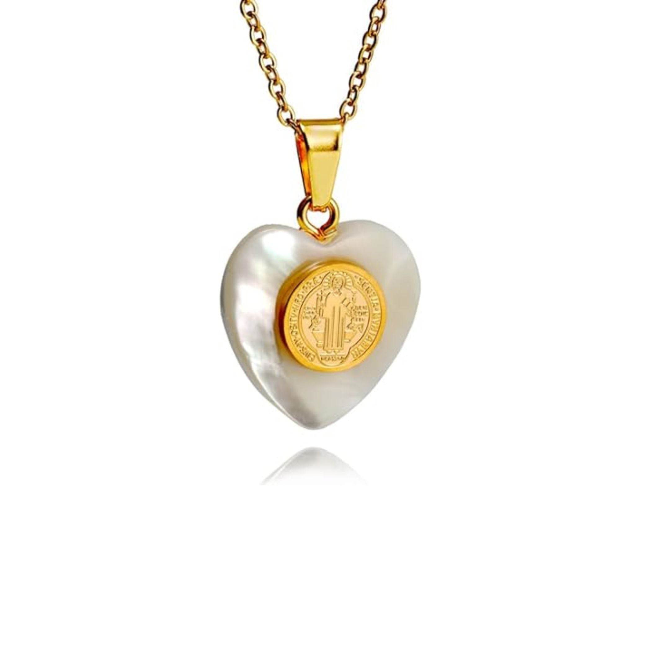 St. Benedict 18K Gold Plated Mother of Pearl Pendant Necklace - Nazareth Store