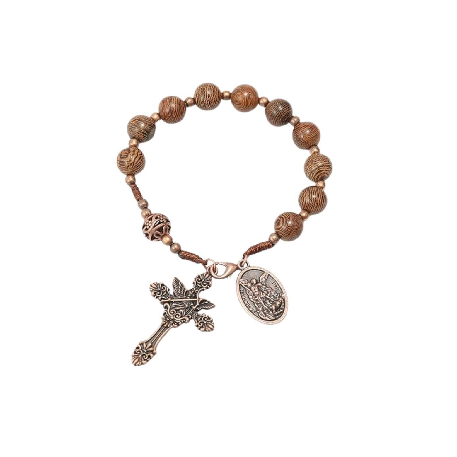 Wooden Beads One Decade Rosary Car Mirror Beads Rosary St. Michael & Cross - Nazareth Store