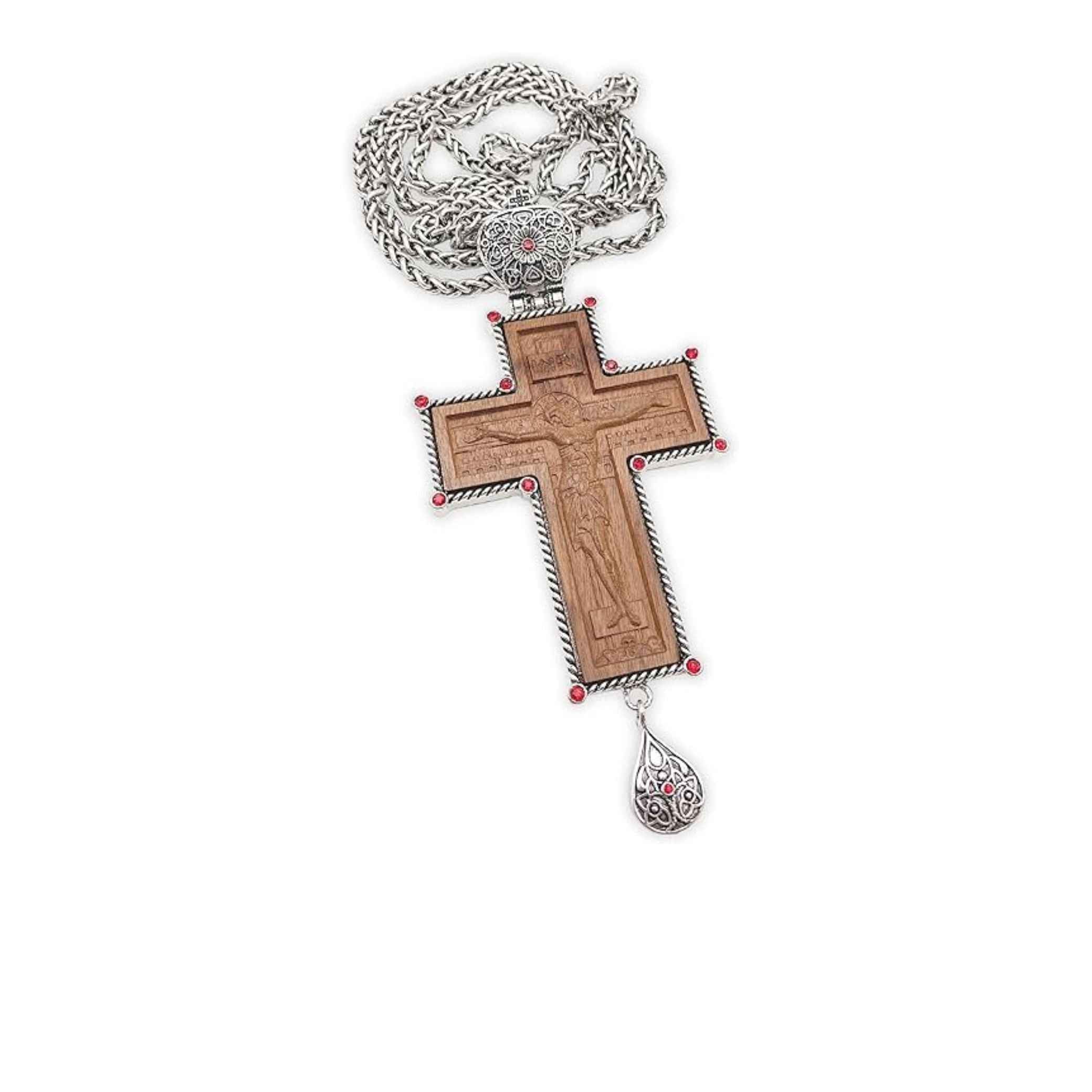 Clergy Pectoral INRI Cross Pendant 23" Priest Bishop Silver Crucifix Wood Jesus