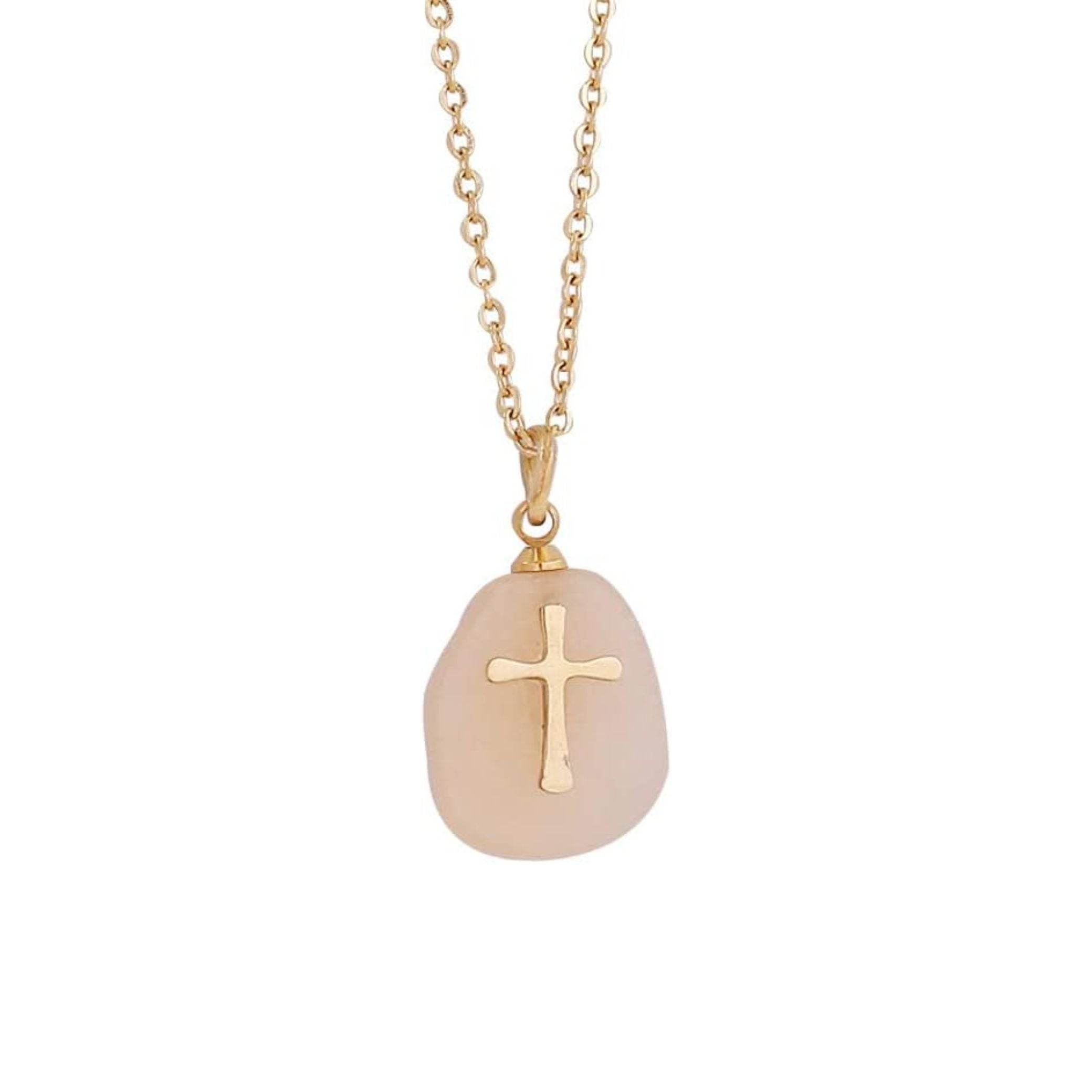 Stainless Steel Christian Clavicle Chain Necklace & Natural White Moonstone Cross Pendant - Nazareth Store