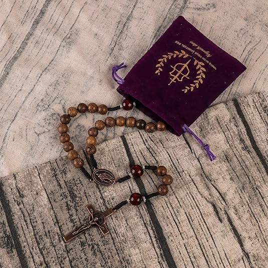 10mm olive wood beads and 12mm dark red wood mystery beads, this rosary offers a bold, strong design that’s perfect for men.