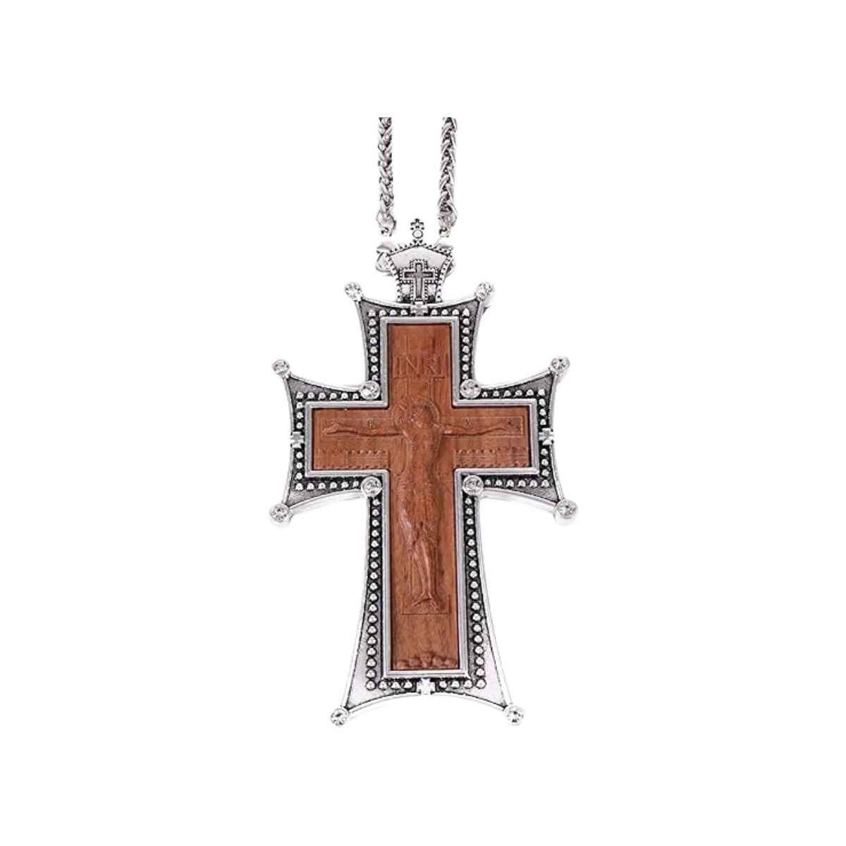 Antique Silver Cross Pendant White Stone Religious Necklace