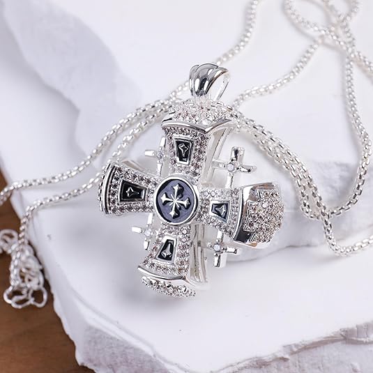 Black Enamel Jerusalem Cross Necklace