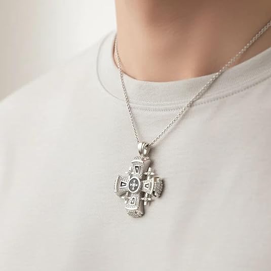 Black Enamel Jerusalem Cross Necklace