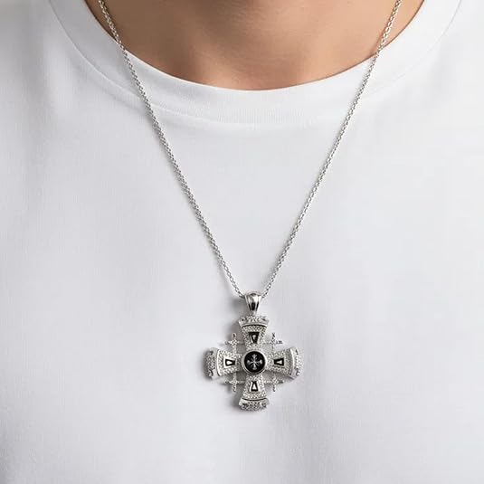 Black Enamel Jerusalem Cross Necklace